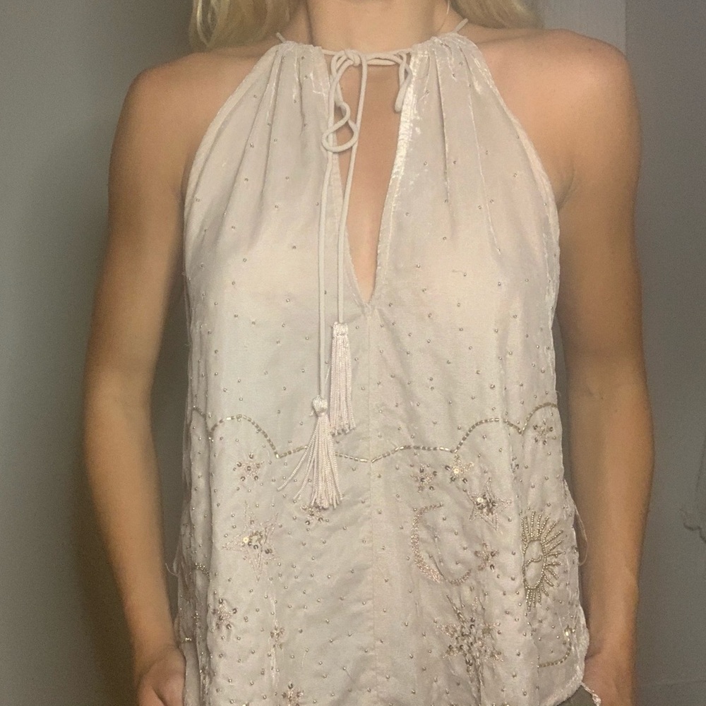 Free People Sweet pink beaded sequenced Top